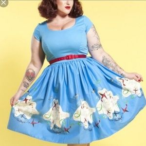 Pinup Couture Dresses - Magic of Mary Blair blue planes print dress XL Pinup Couture Dresses - Magic of Mary Blair blue planes print dress XL